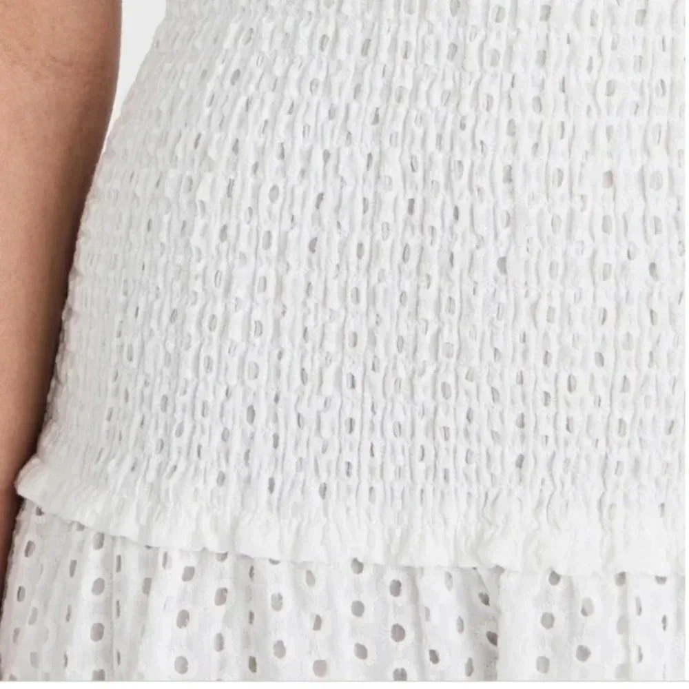 Proenza Schouler Dress 0 White Eyelet Smocked Drop Waist Broderie Anglaise - Picture 10 of 14